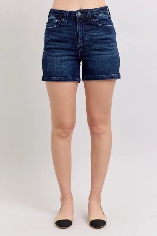 Judy Blue Full Size High Waist Back Flap Pocket Denim Shorts Plus Size - JUST - JEN BOUTIQUE