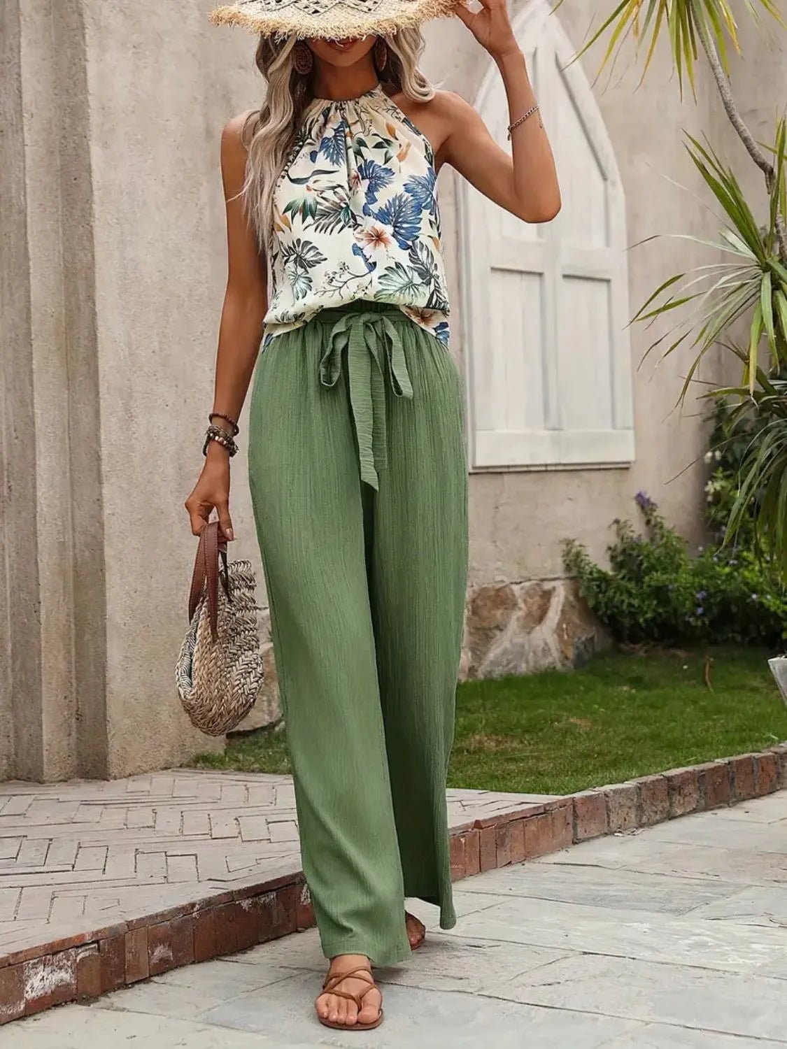 Printed Tank Top and Wide Leg Pants Set - JUST - JEN BOUTIQUE