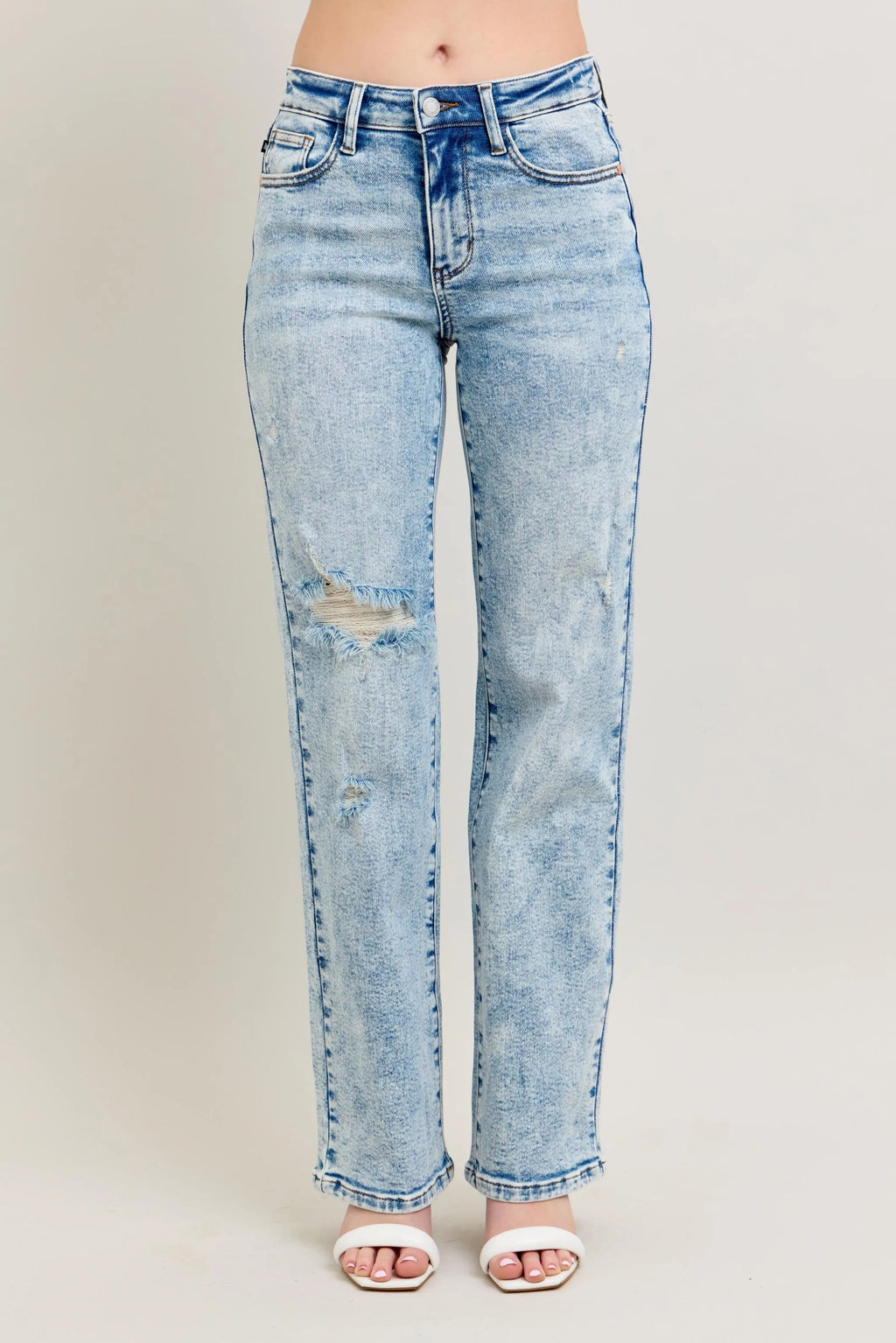 Judy Blue Full Size Hw Mineral Wash Destroy 90's Straight Jeans Plus Size - JUST - JEN BOUTIQUE