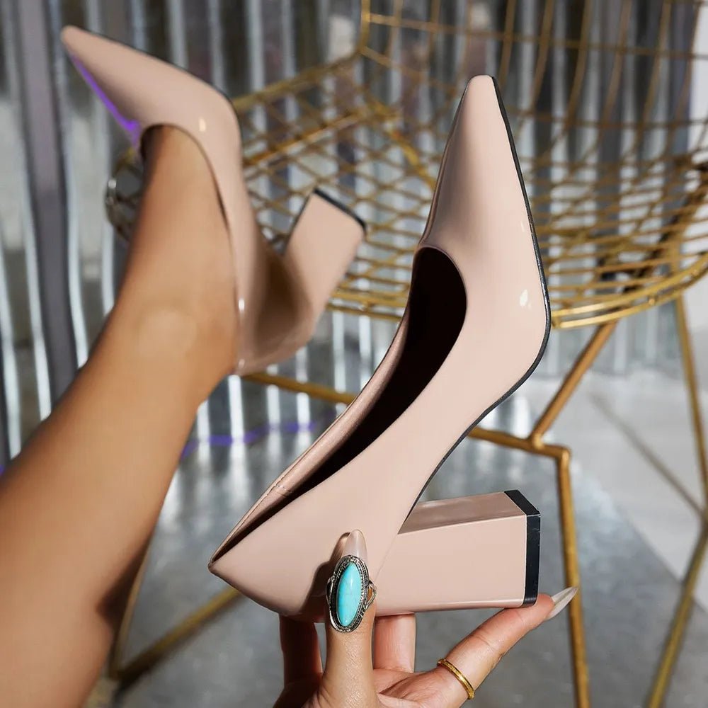 Point Toe Block Heels Pumps - JUST - JEN BOUTIQUE