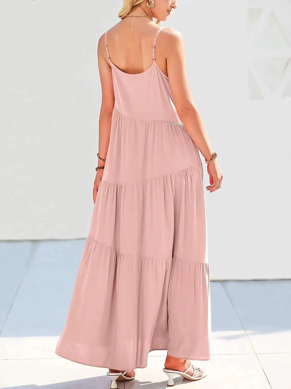 Full Size Ruched Tiered Spaghetti Strap Dress - JUST - JEN BOUTIQUE
