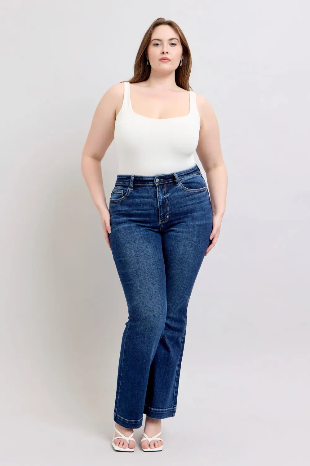 Judy Blue Full Size High Rise Flare Jeans with Pockets Plus Size - JUST - JEN BOUTIQUE