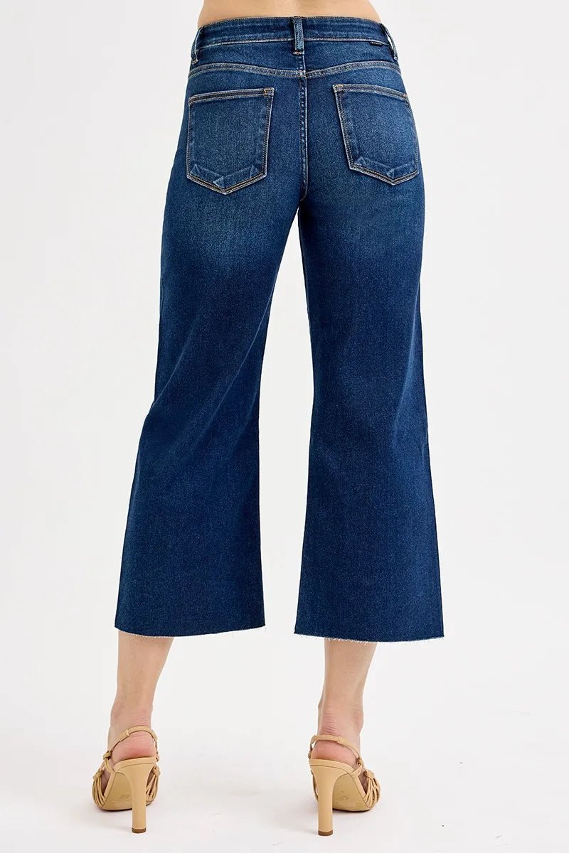 RISEN Full Size Tummy Control High Rise Crop Wide Jeans Plus Size - JUST - JEN BOUTIQUE