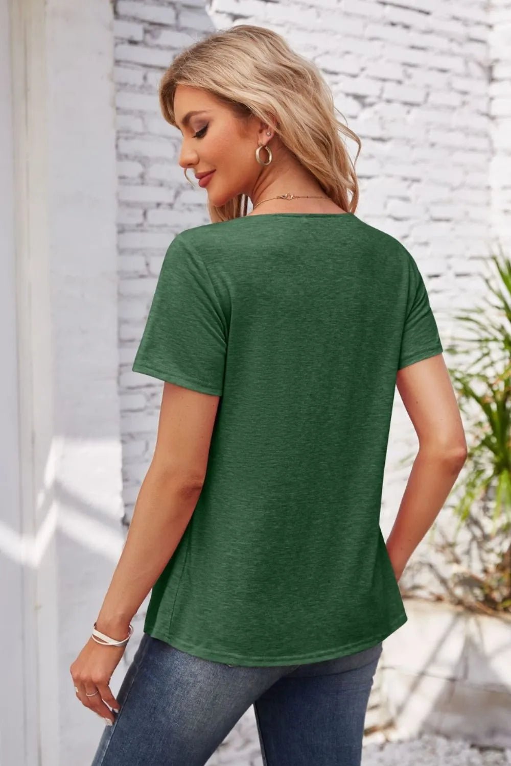 Decorative Button Scoop Neck T-Shirt - JUST - JEN BOUTIQUE