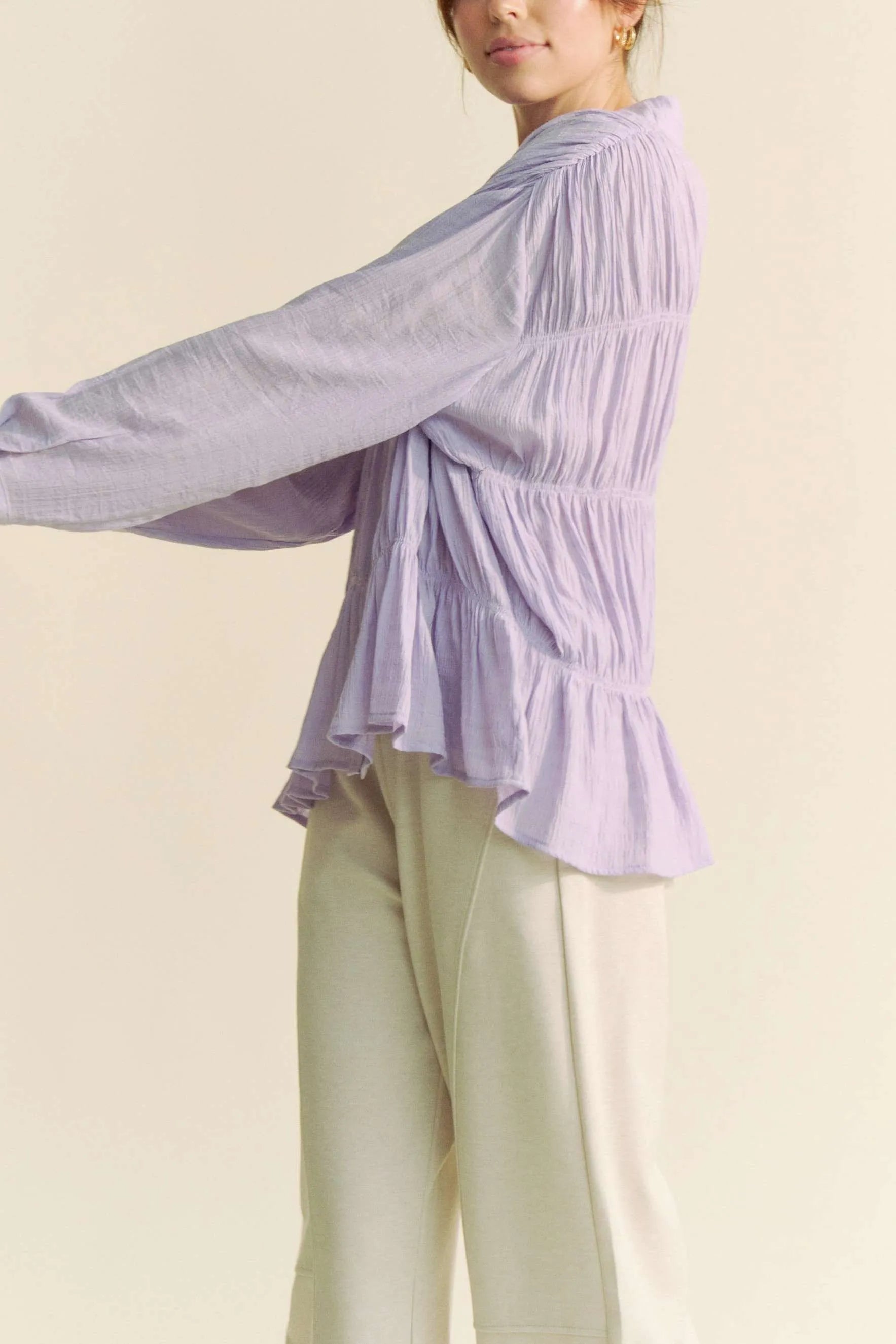 Davi & Dani Ruched All Over Button Front Shirt - JUST - JEN BOUTIQUE