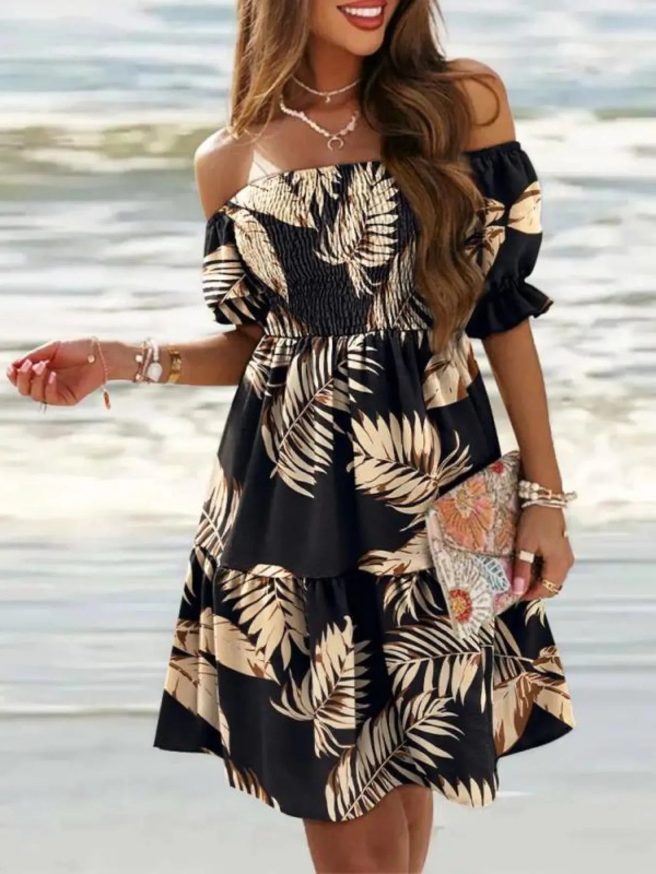 Off Shoulder Smocked Summer Dress - JUST - JEN BOUTIQUE