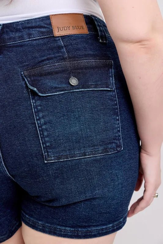 Judy Blue Full Size High Waist Back Flap Pocket Denim Shorts Plus Size - JUST - JEN BOUTIQUE