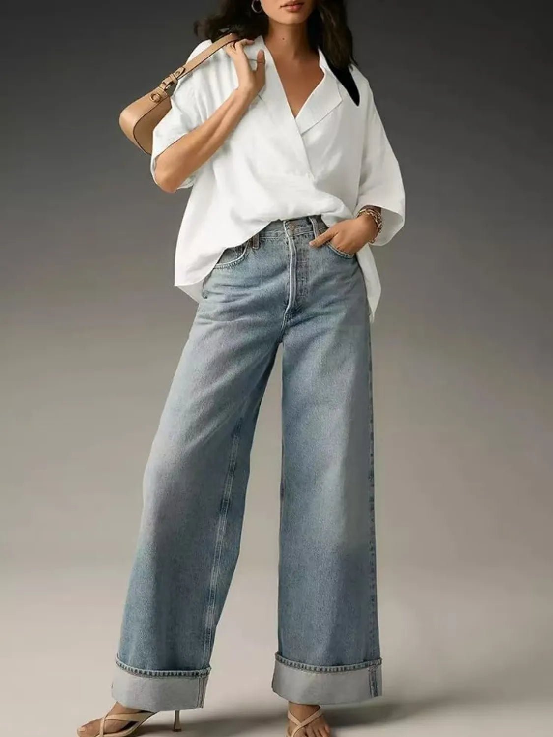 Collared Neck Half Sleeve Blouse - JUST - JEN BOUTIQUE