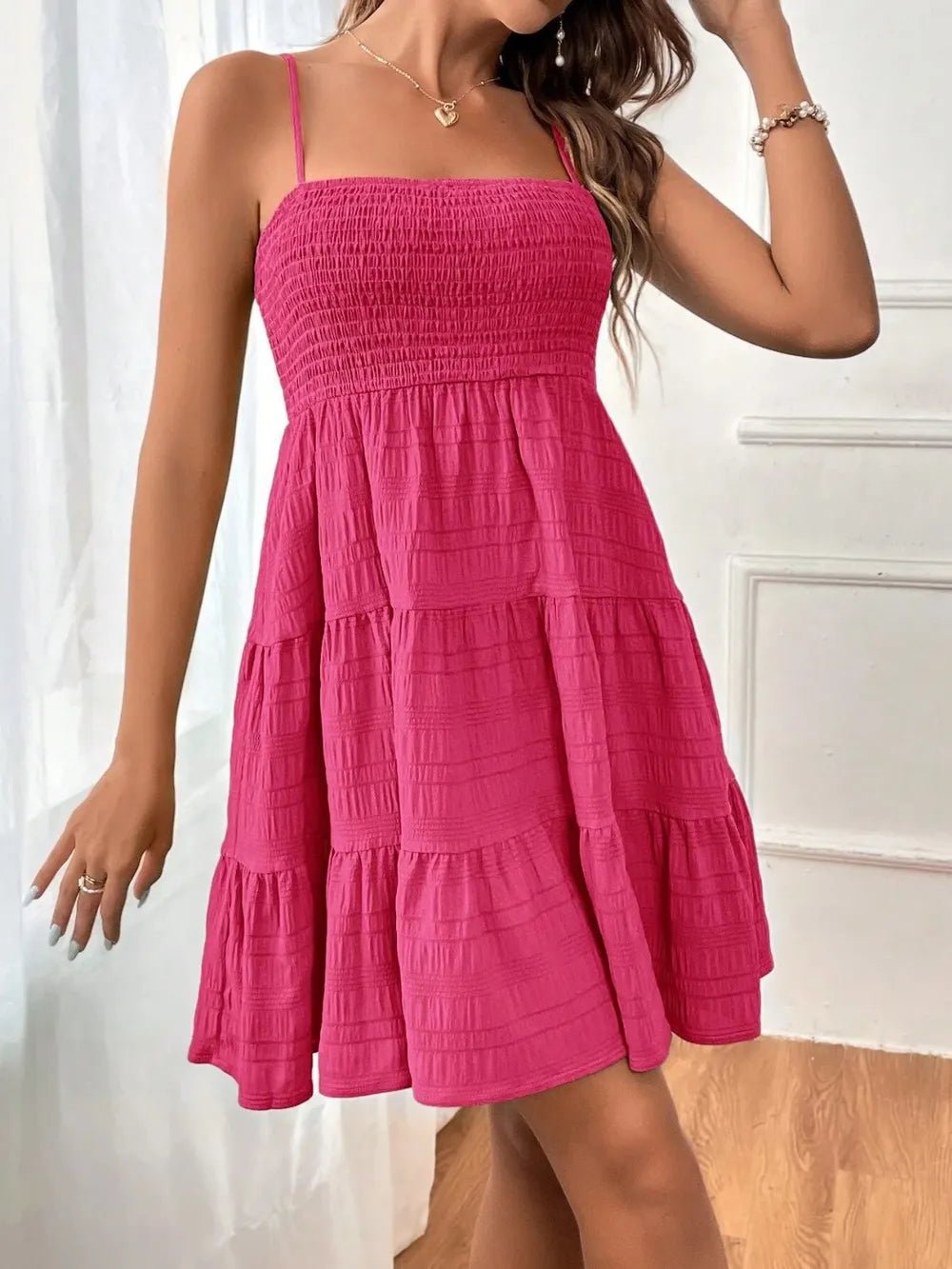 Tiered Smocked Square Neck Cami Dress - JUST - JEN BOUTIQUE