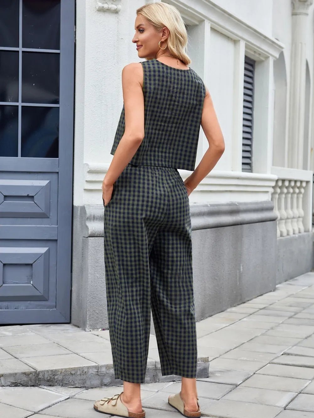 Plaid Sleeveless Top and Pants Set - JUST - JEN BOUTIQUE