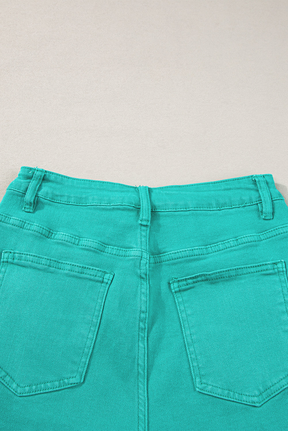 Turquoise Raw Hem Mid Rise Denim Shorts