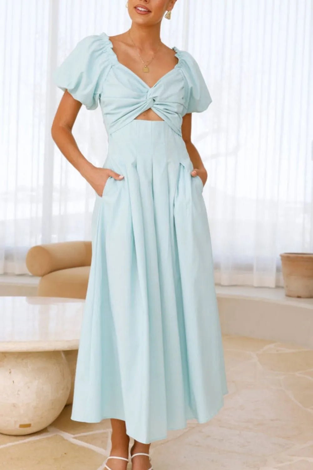 Sweetheart Neck Puff Sleeve Dress - JUST - JEN BOUTIQUE