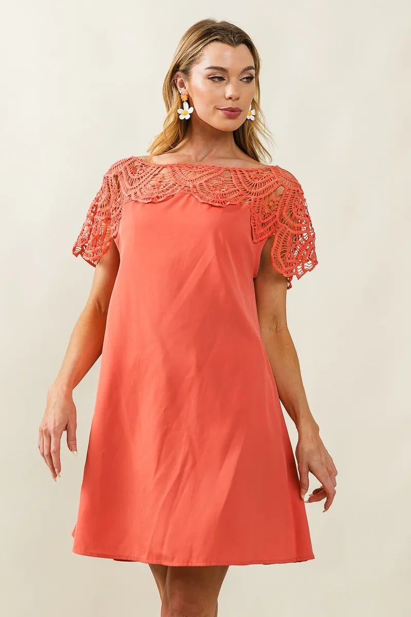 BiBi Crochet Lace Yoke Detailed Wrinkled Dress - JUST - JEN BOUTIQUE