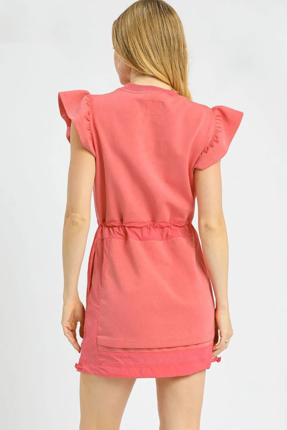 Umgee Luxe knit Ruffle Sleeve Drawstring Mini Dress - JUST - JEN BOUTIQUE