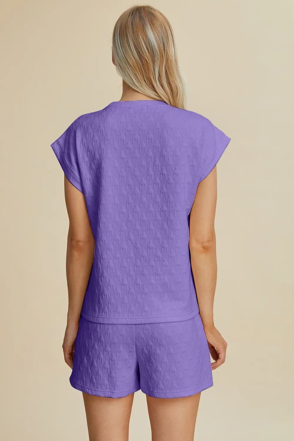 Double Take Full Size Pocketed Texture Round Neck Top and Shorts Set - JUST - JEN BOUTIQUE