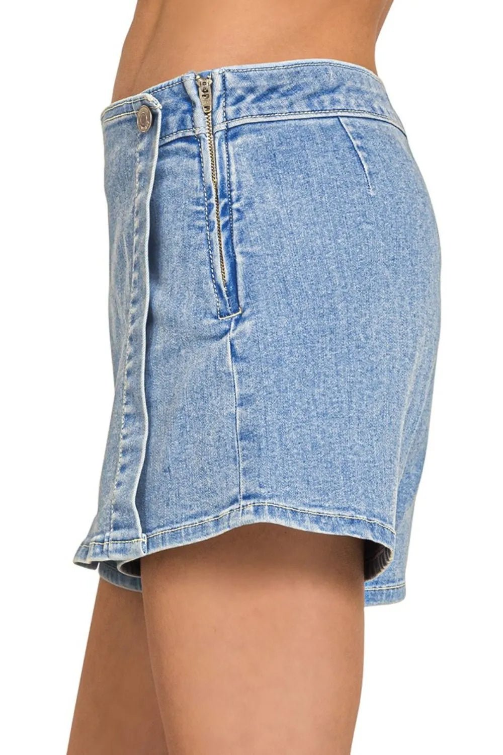Zenana Wrap Front Skort Denim Shorts - JUST - JEN BOUTIQUE