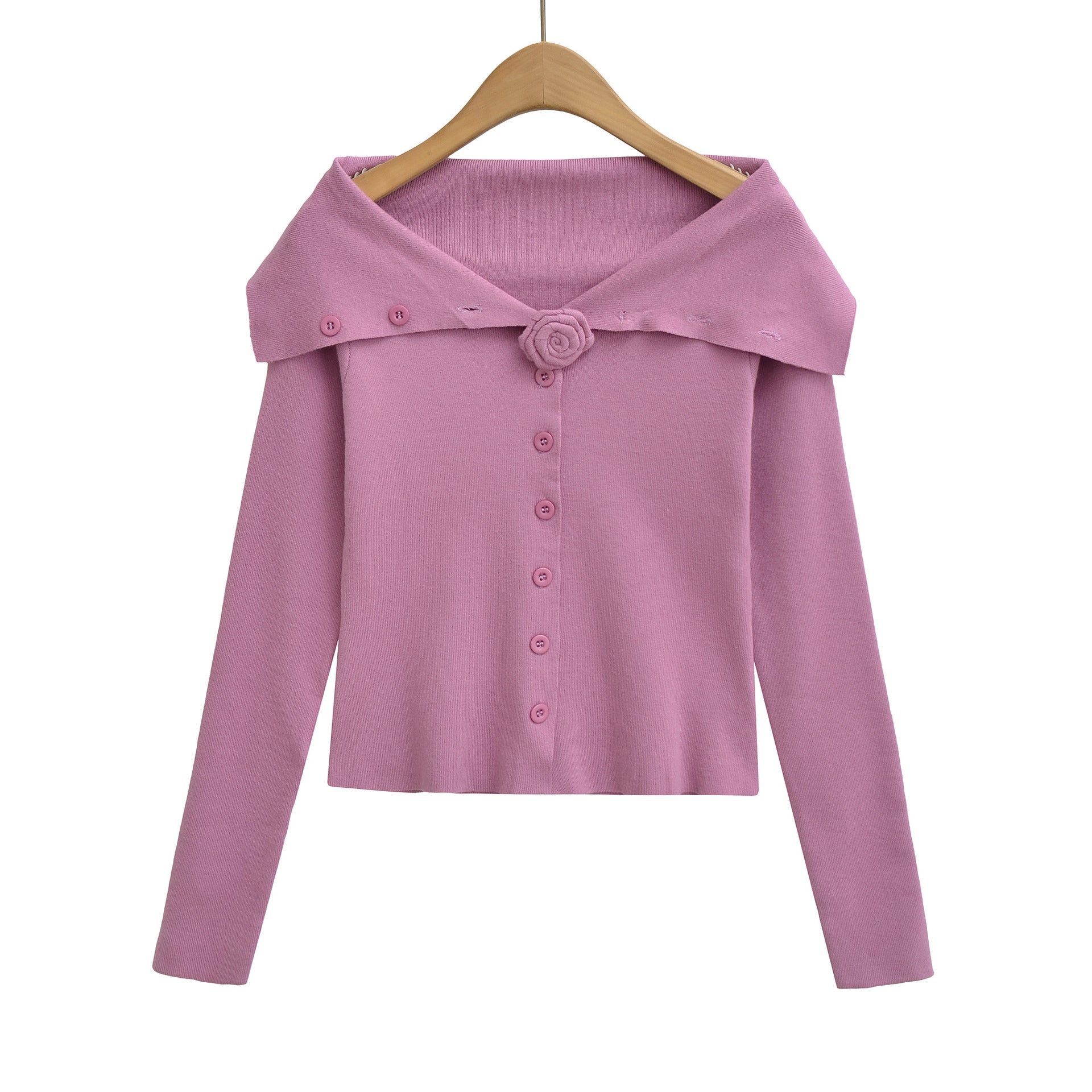 Flower single breasted one shoulder cardigan women's knitted sweater