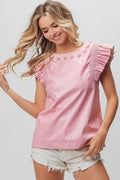 BiBi Leather Smocked Ruffled Top - JUST - JEN BOUTIQUE