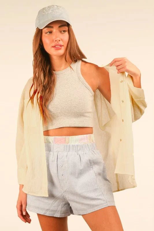 VERY J Full Size Dolman Sleeve Button Down Gauze Shirt Plus Size - JUST - JEN BOUTIQUE