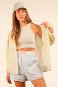 VERY J Full Size Dolman Sleeve Button Down Gauze Shirt Plus Size - JUST - JEN BOUTIQUE