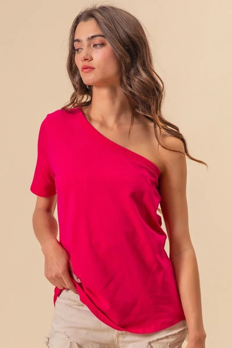 BiBi Cotton Span Knit One Shoulder Top - JUST - JEN BOUTIQUE