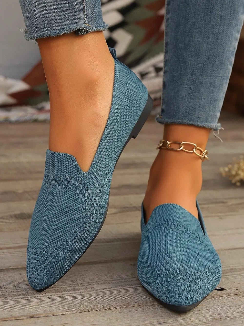 Point Toe Mesh Flats Slip - Ons - JUST - JEN BOUTIQUE