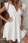 Eyelet Ruffled Cap Sleeve Mini Dress - JUST - JEN BOUTIQUE