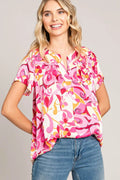 Cotton Bleu by Nu Label Abstract Print Short Sleeve Top - JUST - JEN BOUTIQUE