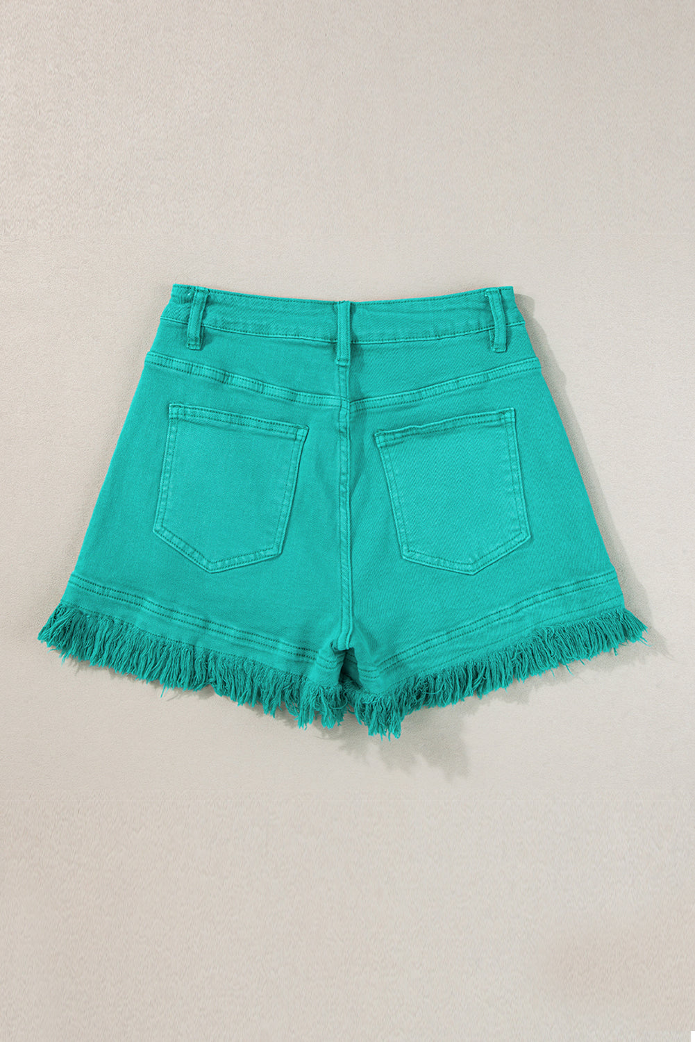 Turquoise Raw Hem Mid Rise Denim Shorts