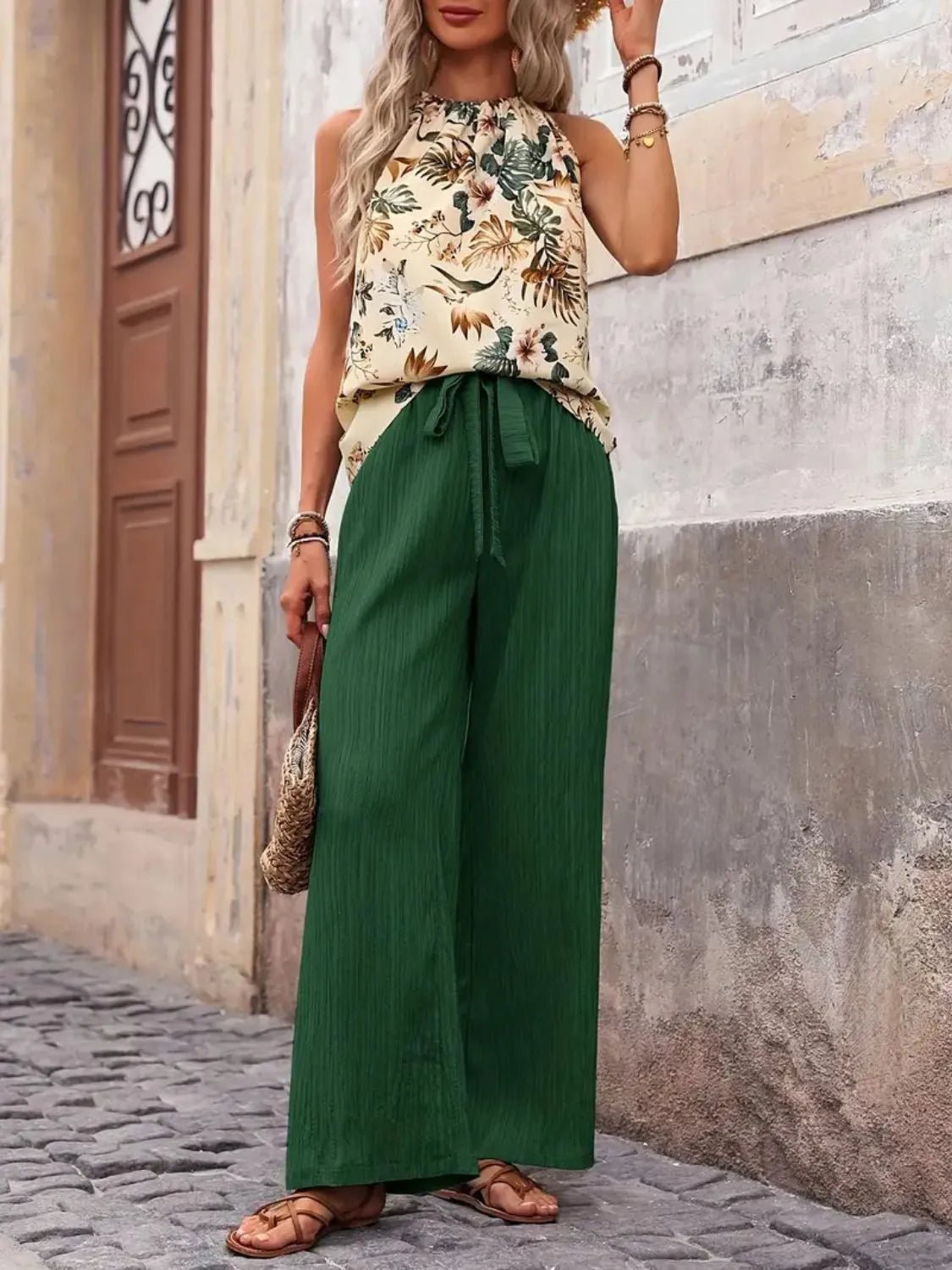 Printed Tank Top and Wide Leg Pants Set - JUST - JEN BOUTIQUE