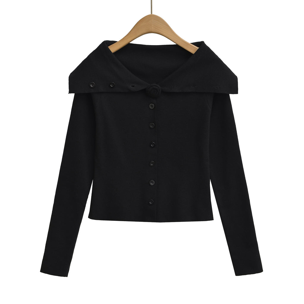 Flower single breasted one shoulder cardigan women's knitted sweater