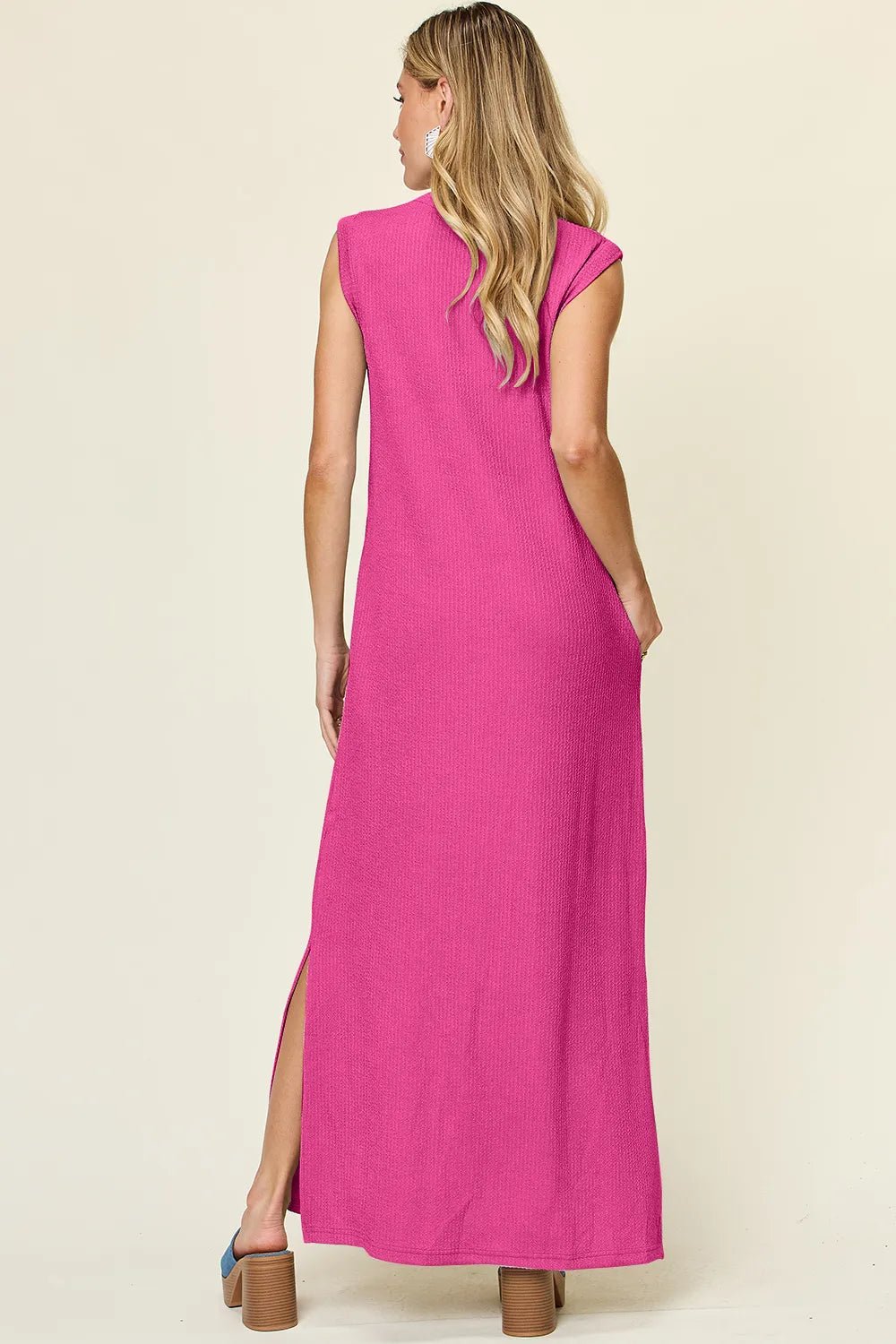 Double Take Full Size Texture Mock Neck Sleeveless Maxi Dress - JUST - JEN BOUTIQUE