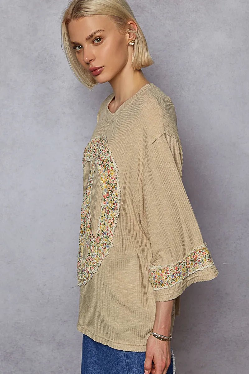 POL Floral Peace Patch Drop Shoulder T-Shirt - JUST - JEN BOUTIQUE