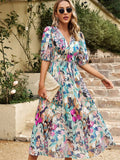 Printed Puff Sleeve Midi Dress - JUST - JEN BOUTIQUE