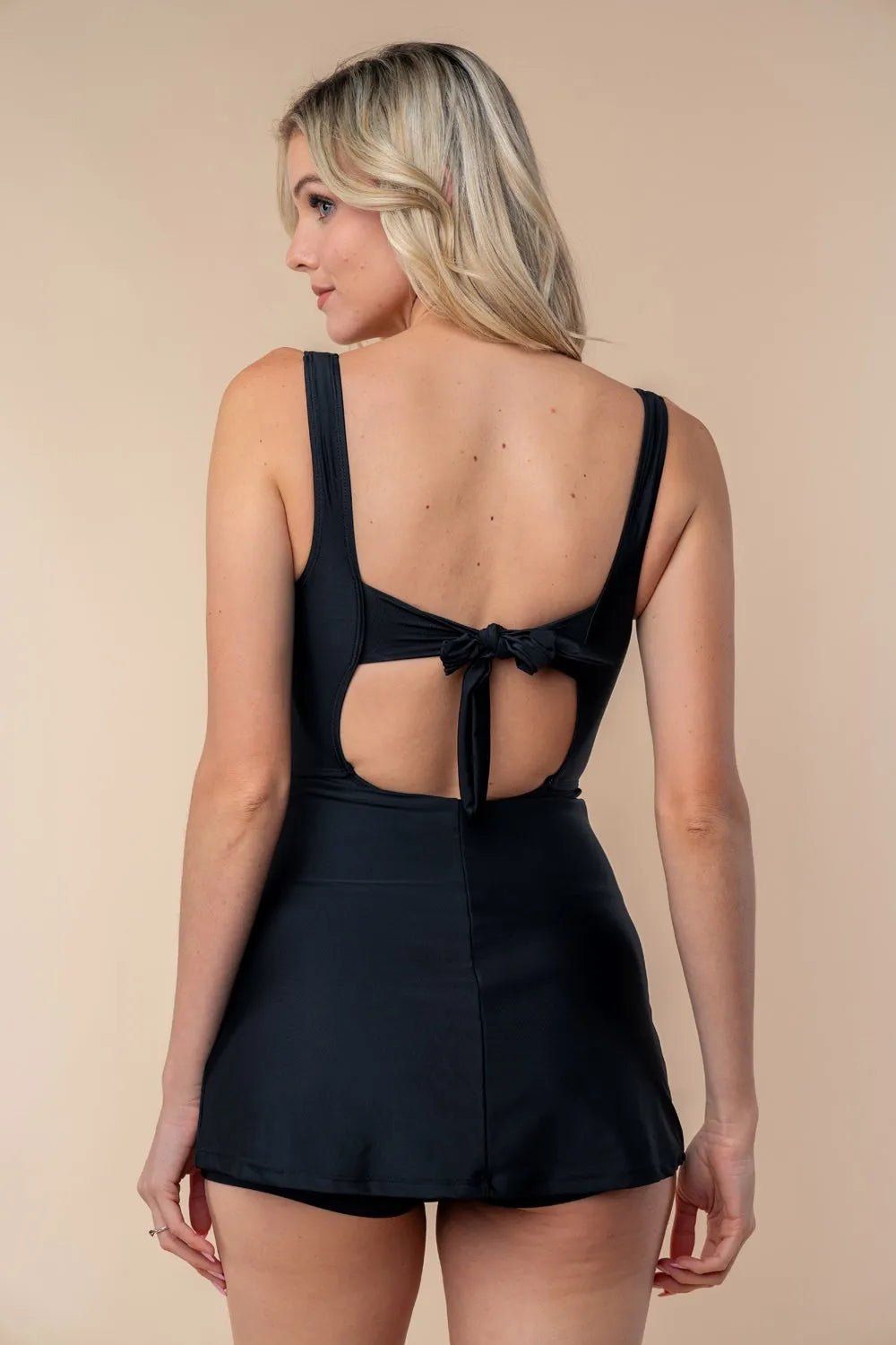 White Birch Full Size Sleeveless Tie Back Performance Knit Swim Dress - JUST - JEN BOUTIQUE