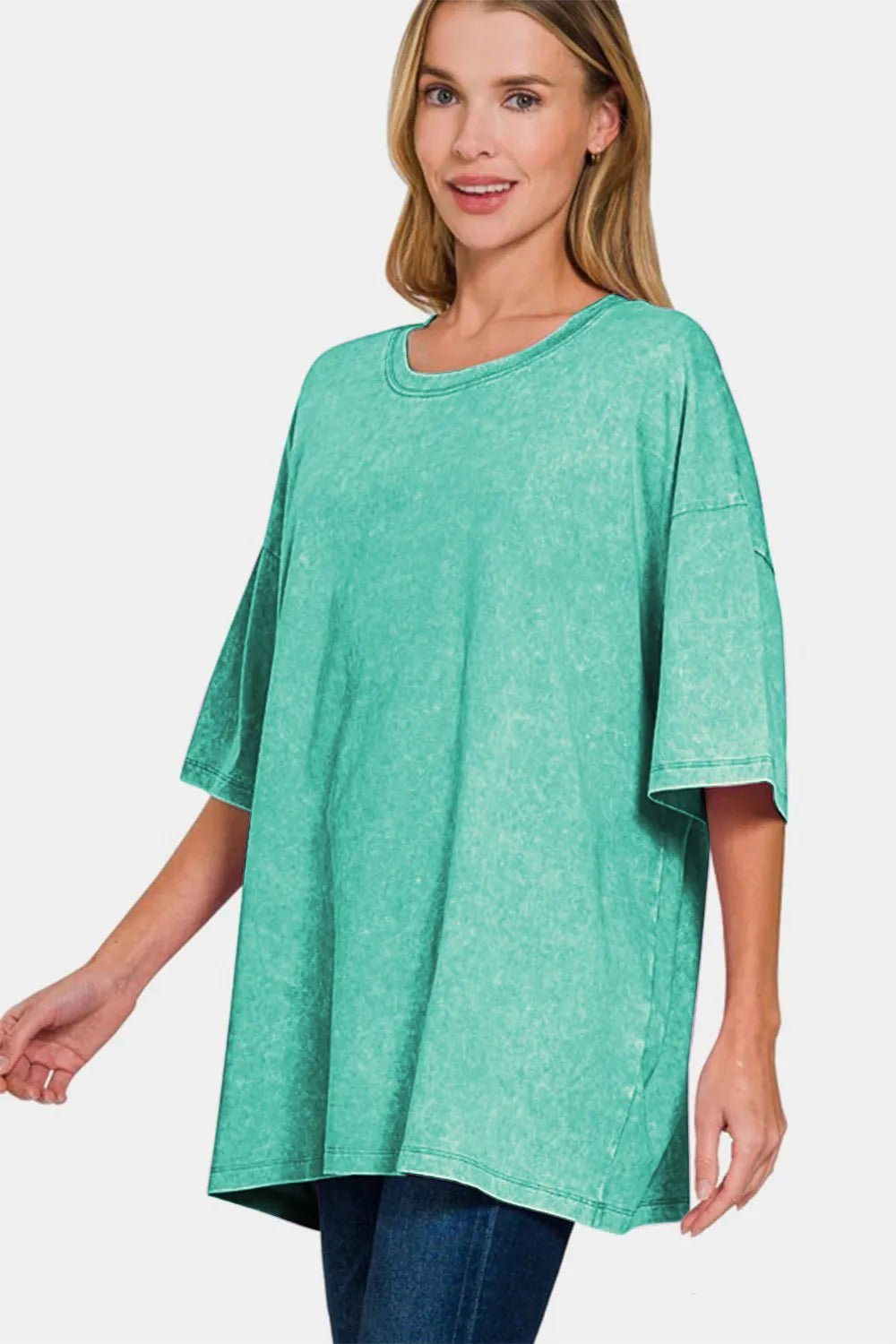 Zenana Full Size Washed Round Neck Drop Shoulder Oversized T-Shirt - JUST - JEN BOUTIQUE