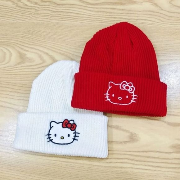 HELLO KITTY Winter Warm Beanie Red and White 2 Piece Set