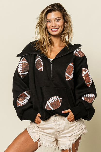 BiBi Sequin Football Half Zip Hoodie