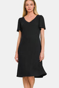 Zenana V - Neck Short Sleeve Dress - JUST - JEN BOUTIQUE