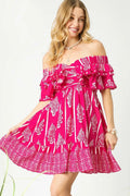 Umgee Off - Shoulder Paisley Print Ruffled Mini Dress - JUST - JEN BOUTIQUE