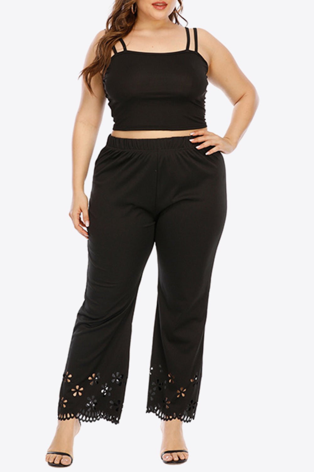 Plus Size Openwork Elastic Waist Pants - JUST - JEN BOUTIQUE
