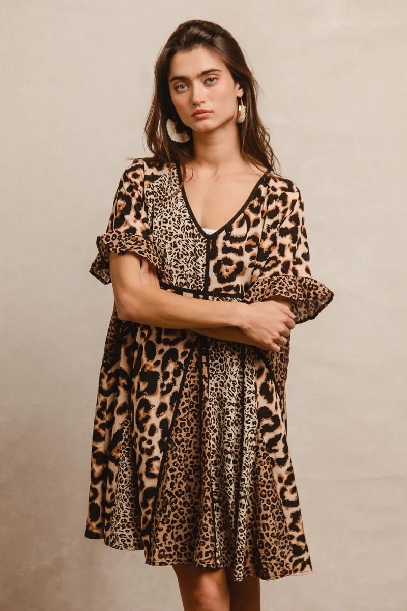 BiBi Leopard Prints Mix and Match Short Sleeves Dress - JUST - JEN BOUTIQUE