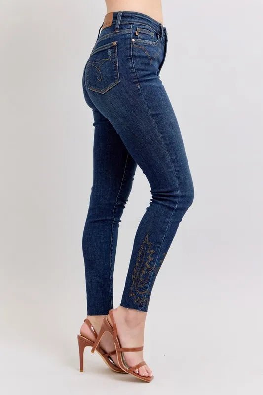 Judy Blue Full Size Embroidered High Rise Skinny Jeans Plus Size - JUST - JEN BOUTIQUE
