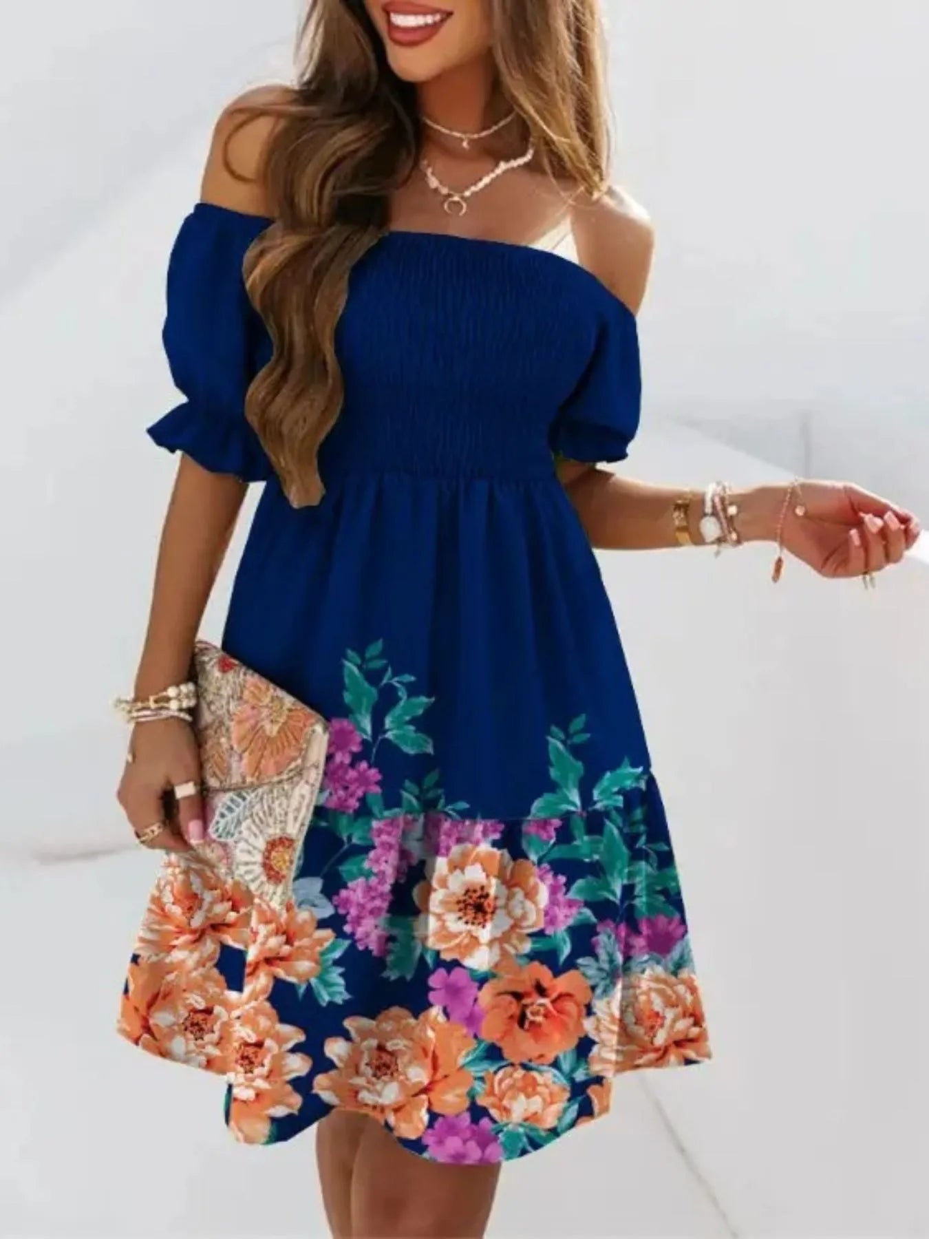Off Shoulder Smocked Summer Dress - JUST - JEN BOUTIQUE