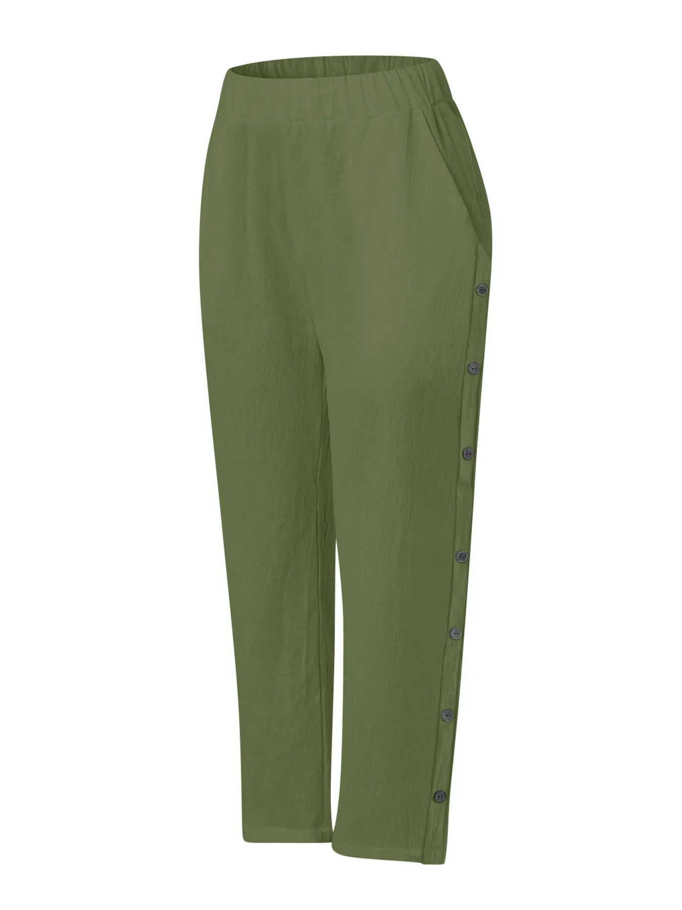 Full Size Side Decor Button Casual Wide Leg Pants Plus Size - JUST - JEN BOUTIQUE