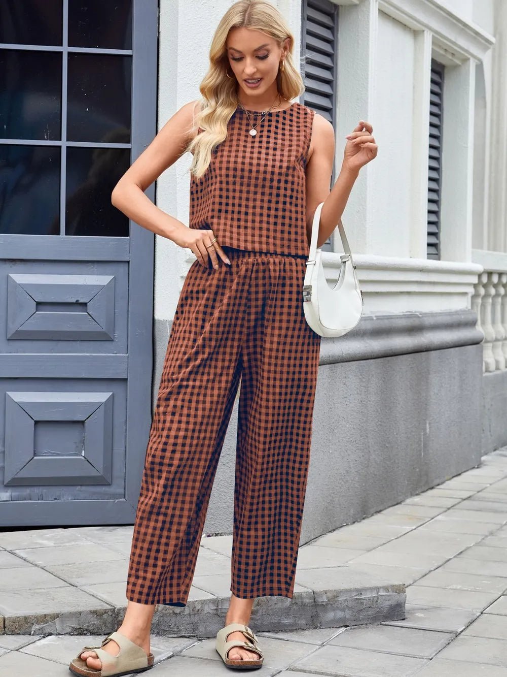 Plaid Sleeveless Top and Pants Set - JUST - JEN BOUTIQUE