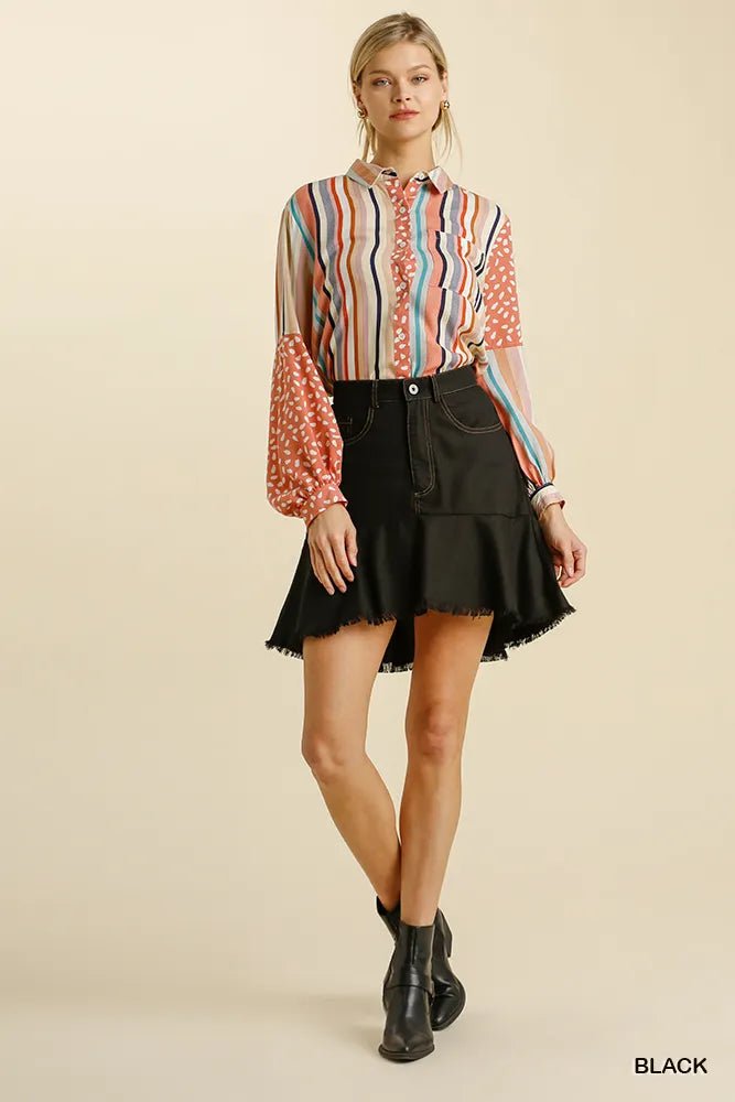 Umgee Linen Blend 5 Pockets High Low Skirt with Frayed Hem - JUST - JEN BOUTIQUE