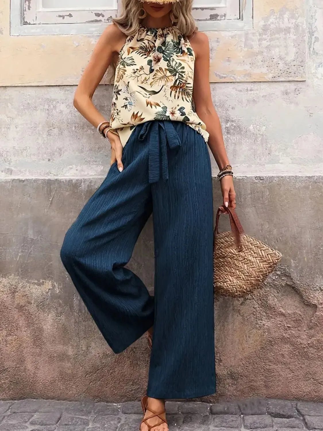 Printed Tank Top and Wide Leg Pants Set - JUST - JEN BOUTIQUE