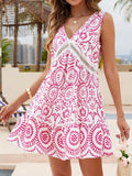 Printed V - Neck Sleeveless Mini Dress - JUST - JEN BOUTIQUE