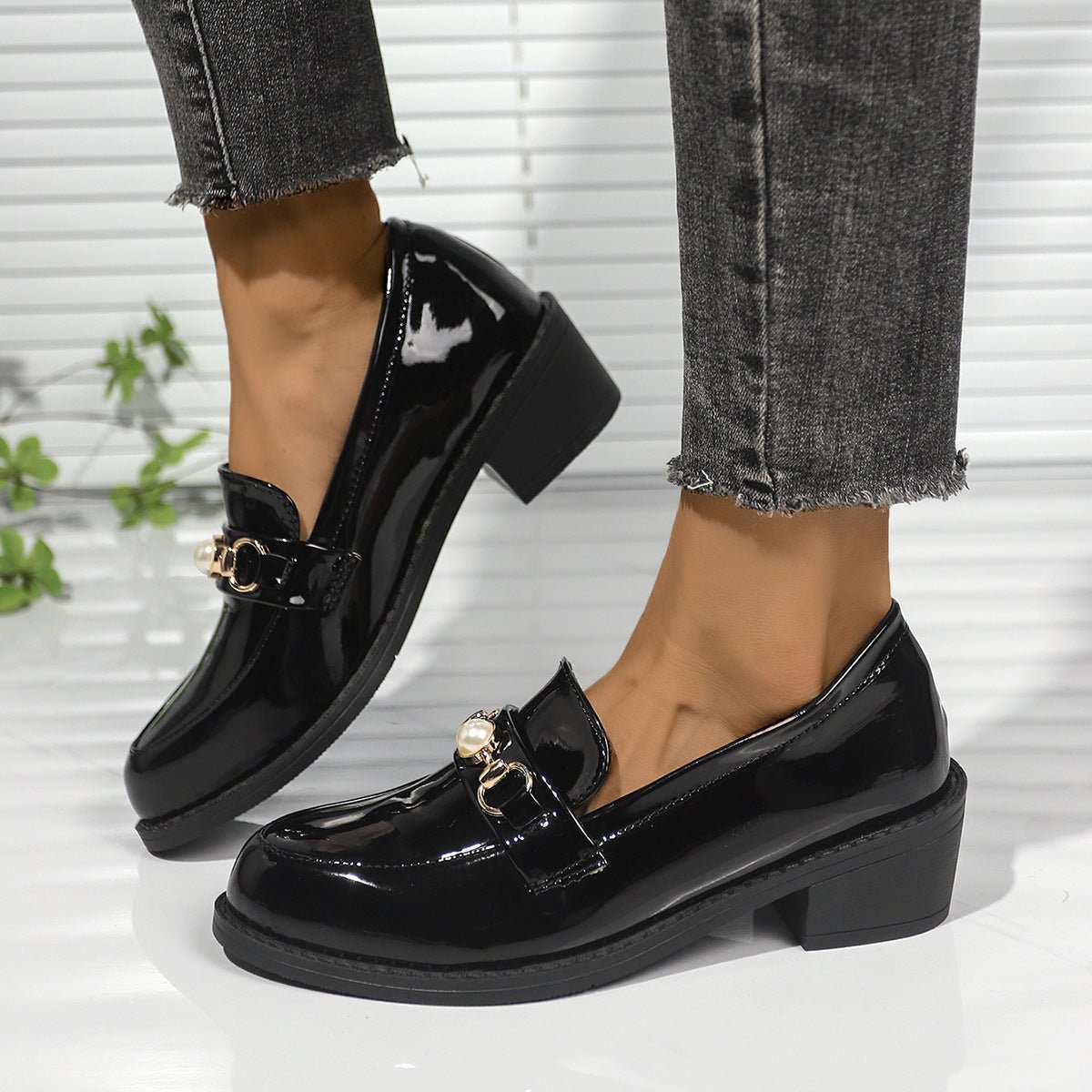 Round Toe Block Heel Loafers - JUST - JEN BOUTIQUE